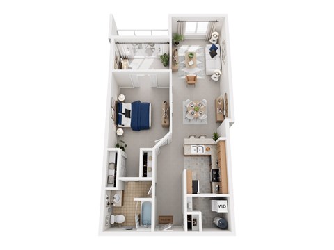 Floor plan for 1 bed, 1 bath, 955 sqft